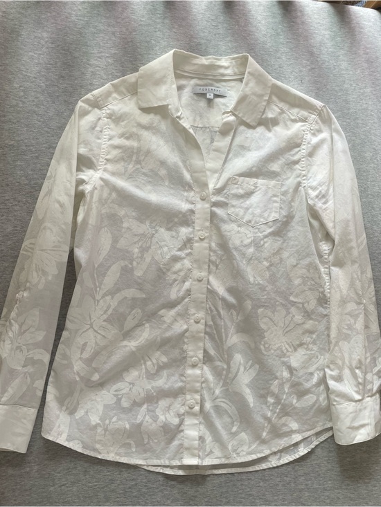 Foxcroft Tops - Foxcroft White Floral Jacquard Button-Down Shirt